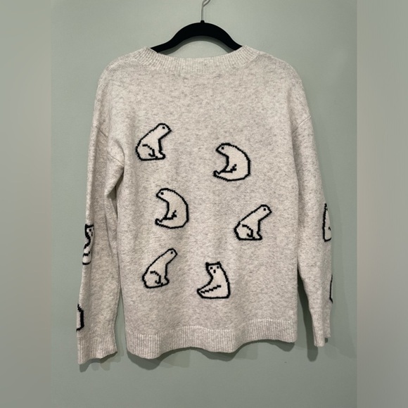 LOFT Polar Bear Pullover Sweater Silver Frost Heather XS Wool Blend - Picture 6 of 7